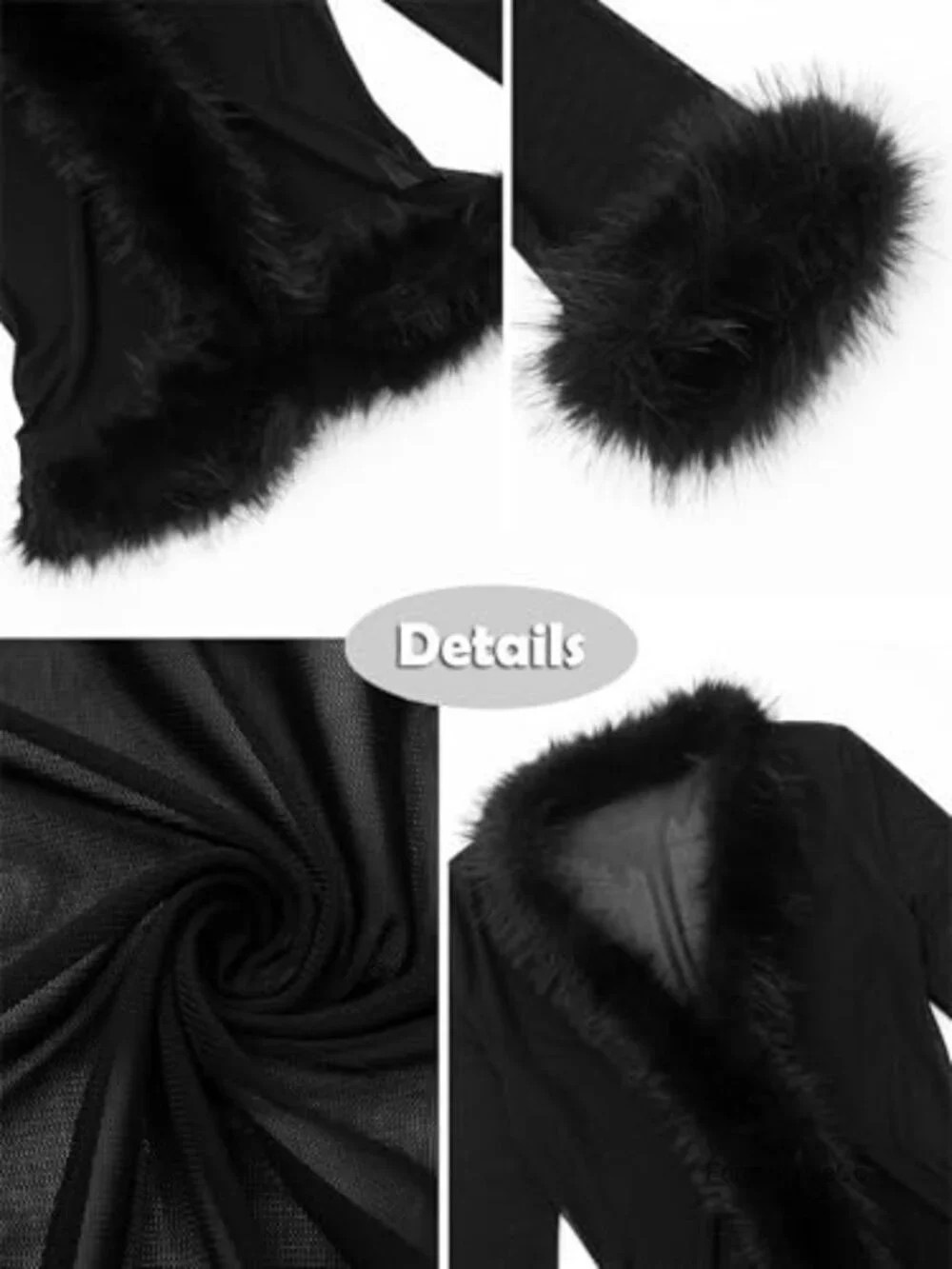 Fuzzy Fur Trim Mesh Crop Top Women Sexy See Through Long Sleeve Cardigan